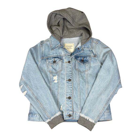 Abercrombie & Fitch Y2K Denim Hoodie Women's Large Layered Look Hipster Grunge - Picture 1 of 8